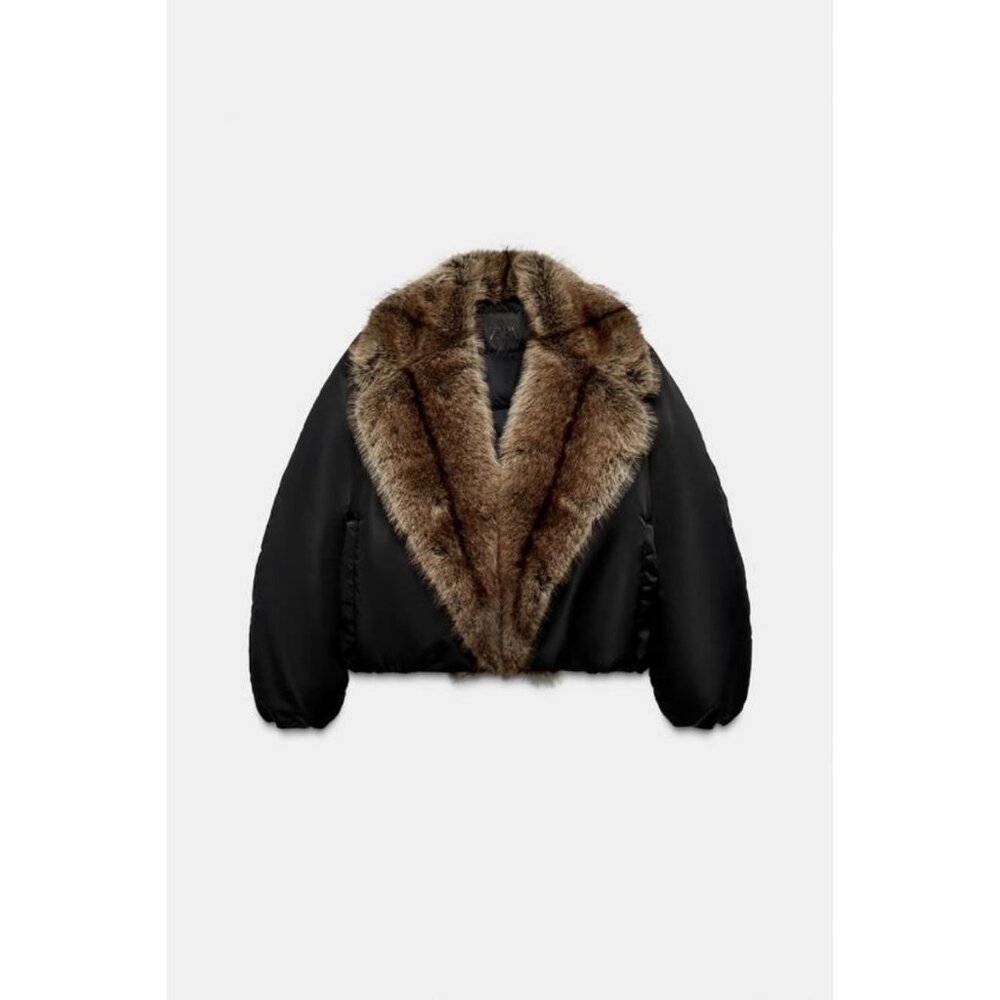 ZARA FAUX FUR COLLAR BOMBER JACKET ZW COLLECTION - Picture 6 of 8